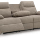 Side-Swipe Reclining Sofa with Drop Down Table