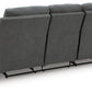 Side-Swipe Reclining Sofa with Drop Down Table