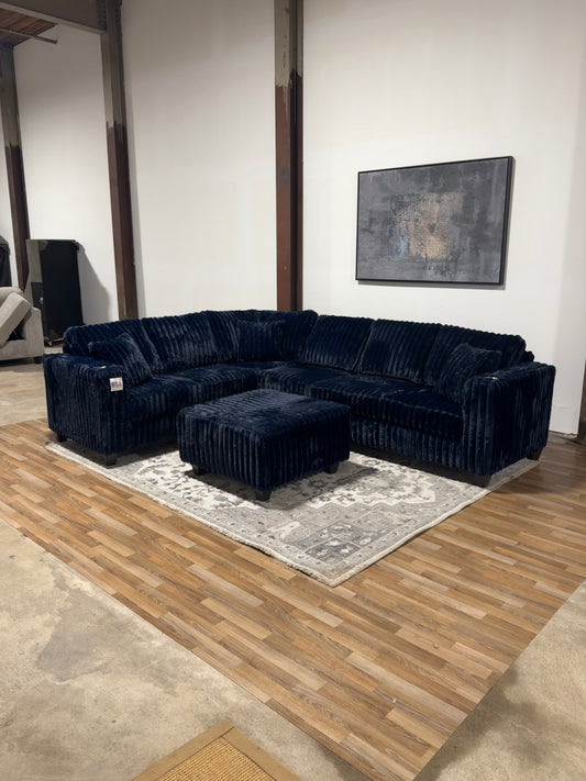 The Haven – Fluffy Corduroy L Shape Sectional (+Outtoman) in Blue