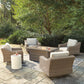 Beachcroft Beachcroft Fire Pit Table with Four Nuvella Swivel Lounge Chairs