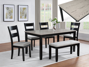 Lester 6-Pk Dining W/Bench L.Grey
