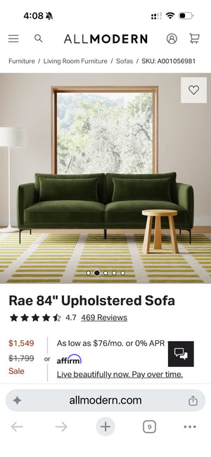 MCM Rae 84" Green Couch (Delivery Available)